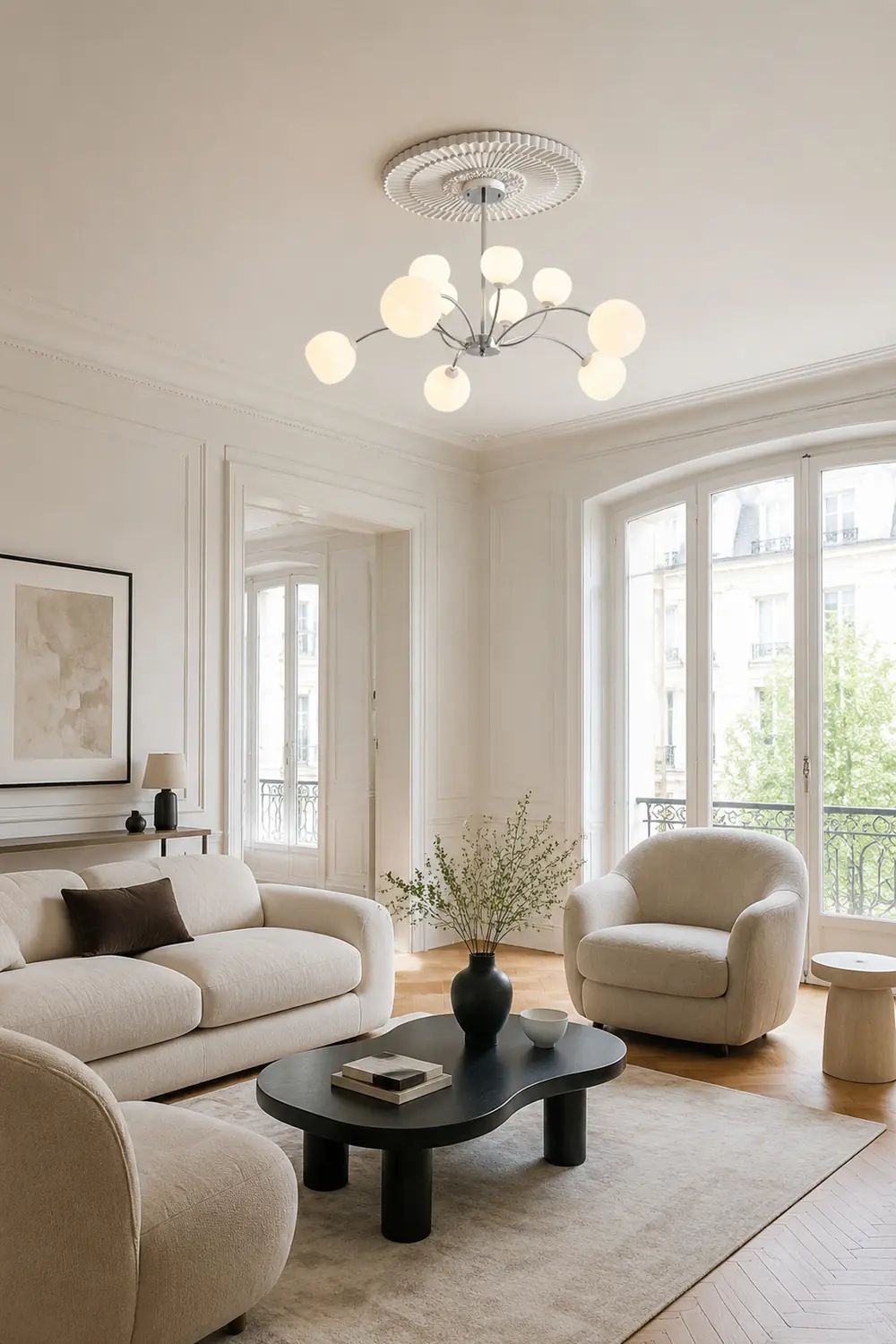 White Glass Globe Sputnik Shape Chandelier - Lumpaz