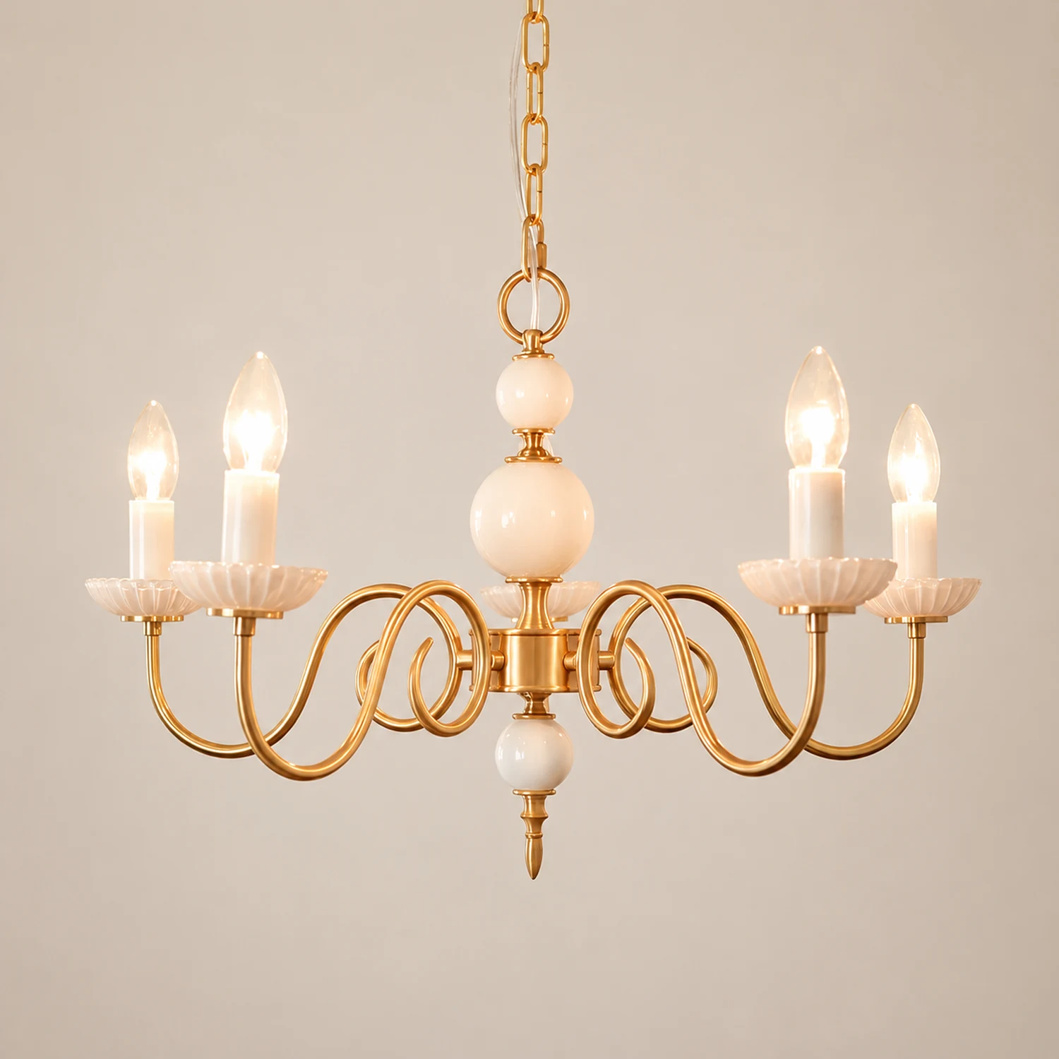 Vintage Metal Chandelier Lamp Cream Glass Chandelier - Lumpaz