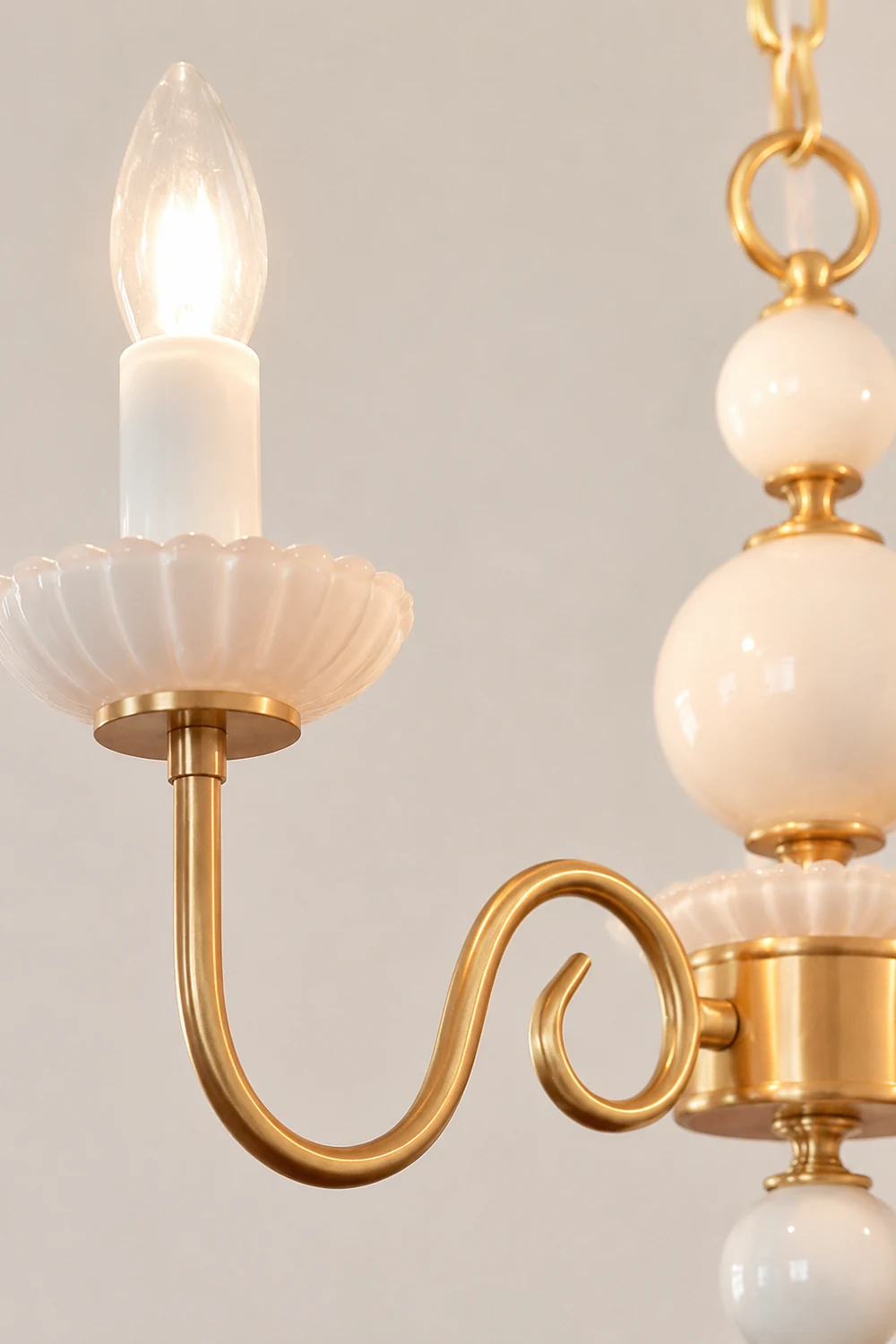 Vintage Metal Chandelier Lamp Cream Glass Chandelier - Lumpaz