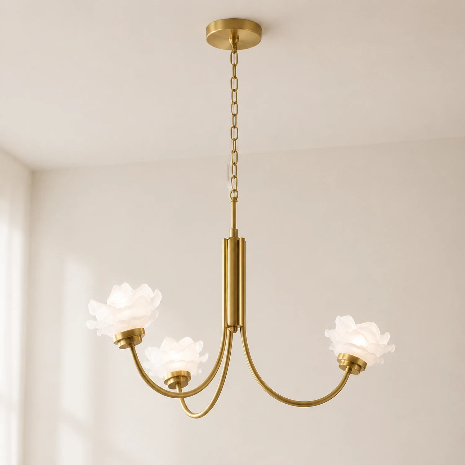 3 Heads French Simple Chandelier Vintage Rose Flower Glass Chandeliers - Lumpaz