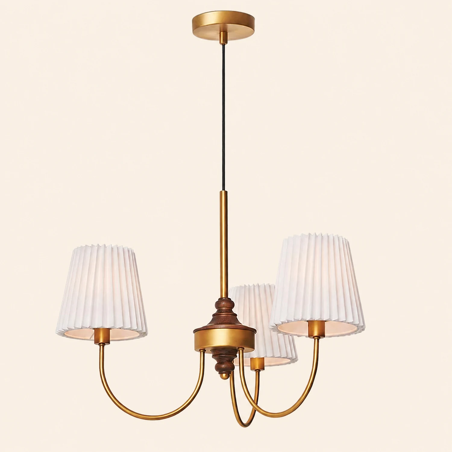 Vintage Pleated Pendant Lampshade Brass Dining Room Chandelier - Lumpaz