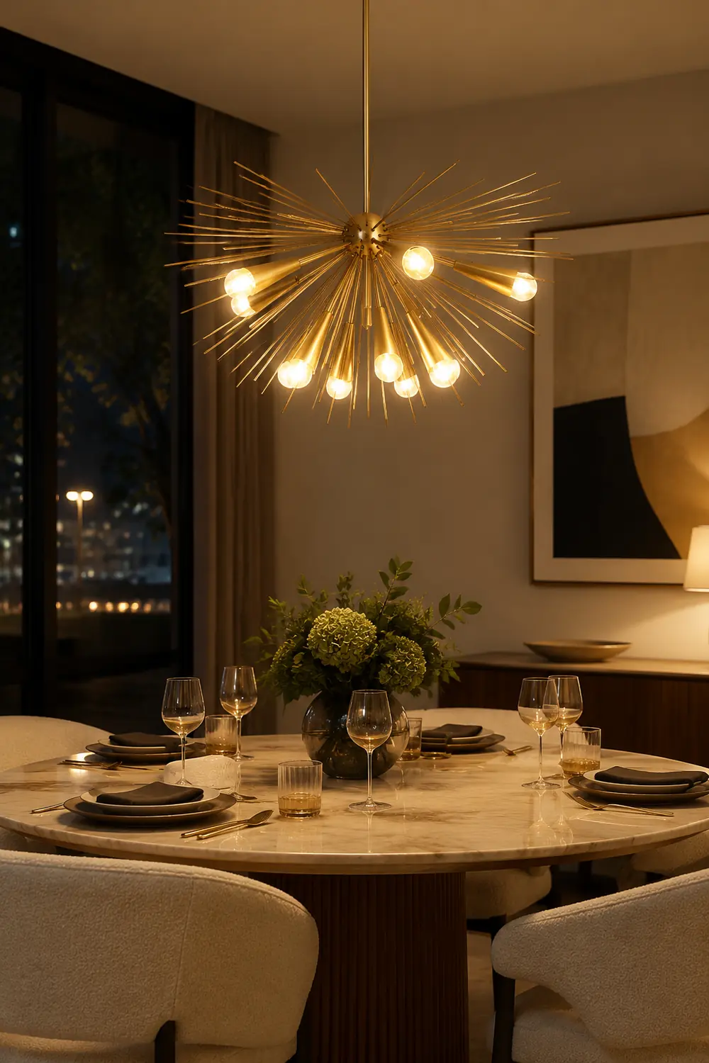 Mid-Century Modernist Brass Chandelier For Living Room - Lumpaz