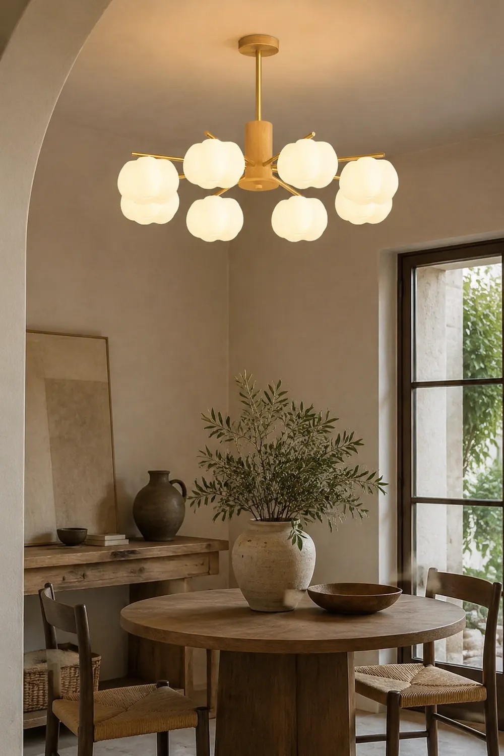 Cream Style Wooden Cotton Balls Chandelier For Living Room - Lumpaz
