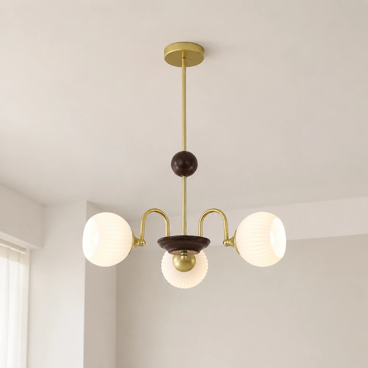 Contemporary Cream Ribbed Glass Chandelier - Lumpaz