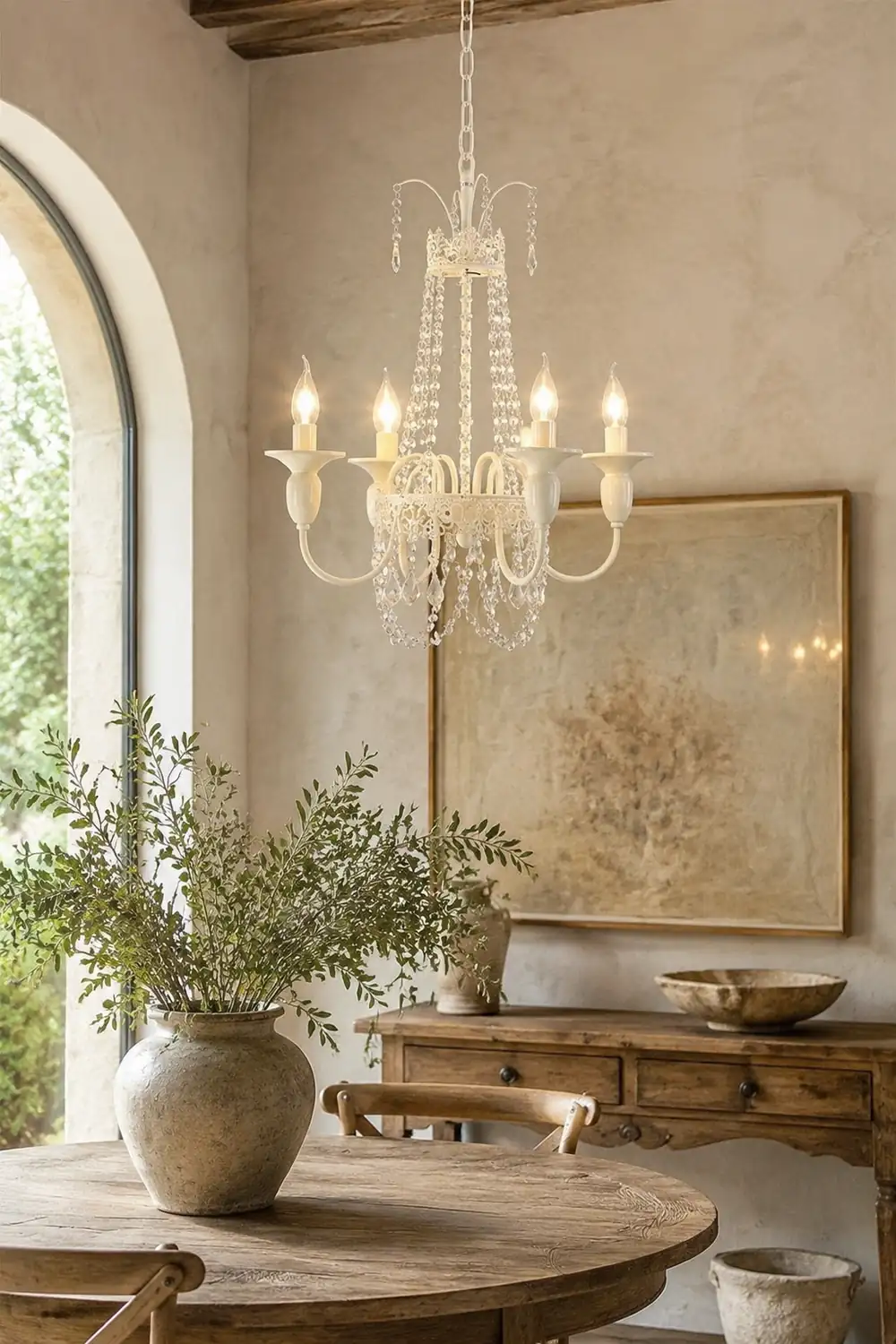 Vintage White Metal & Glass Luxury Chandelier Light - Lumpaz