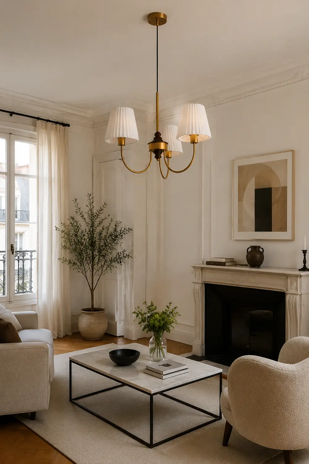 Vintage Pleated Pendant Lampshade Brass Dining Room Chandelier - Lumpaz