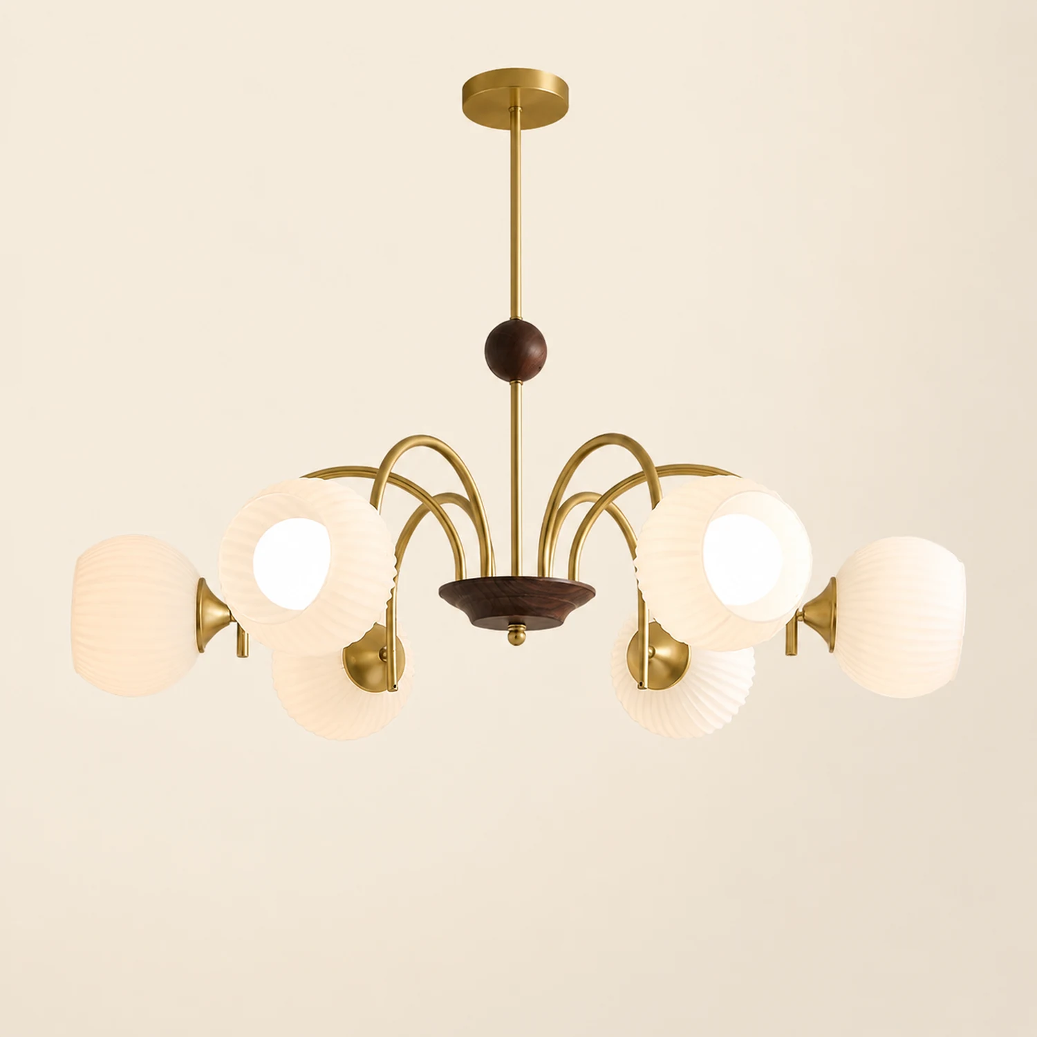 Contemporary Cream Ribbed Glass Chandelier - Lumpaz