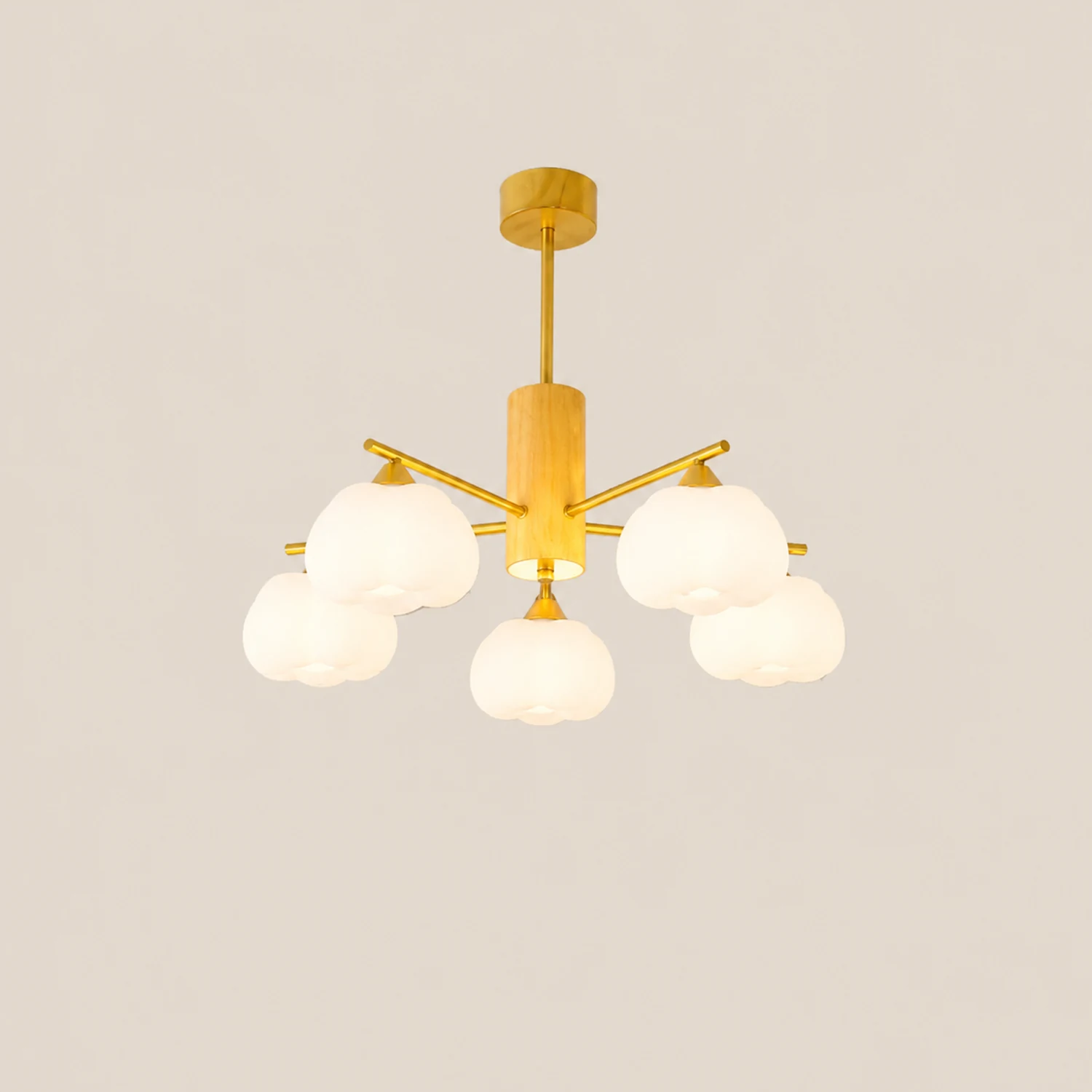 Cream Style Wooden Cotton Balls Chandelier For Living Room - Lumpaz