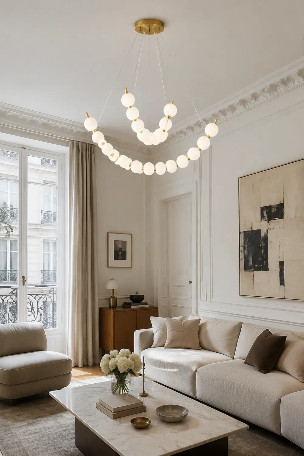 Unique Pearl Design White Ball LED Necklace Chandelier - Lumpaz