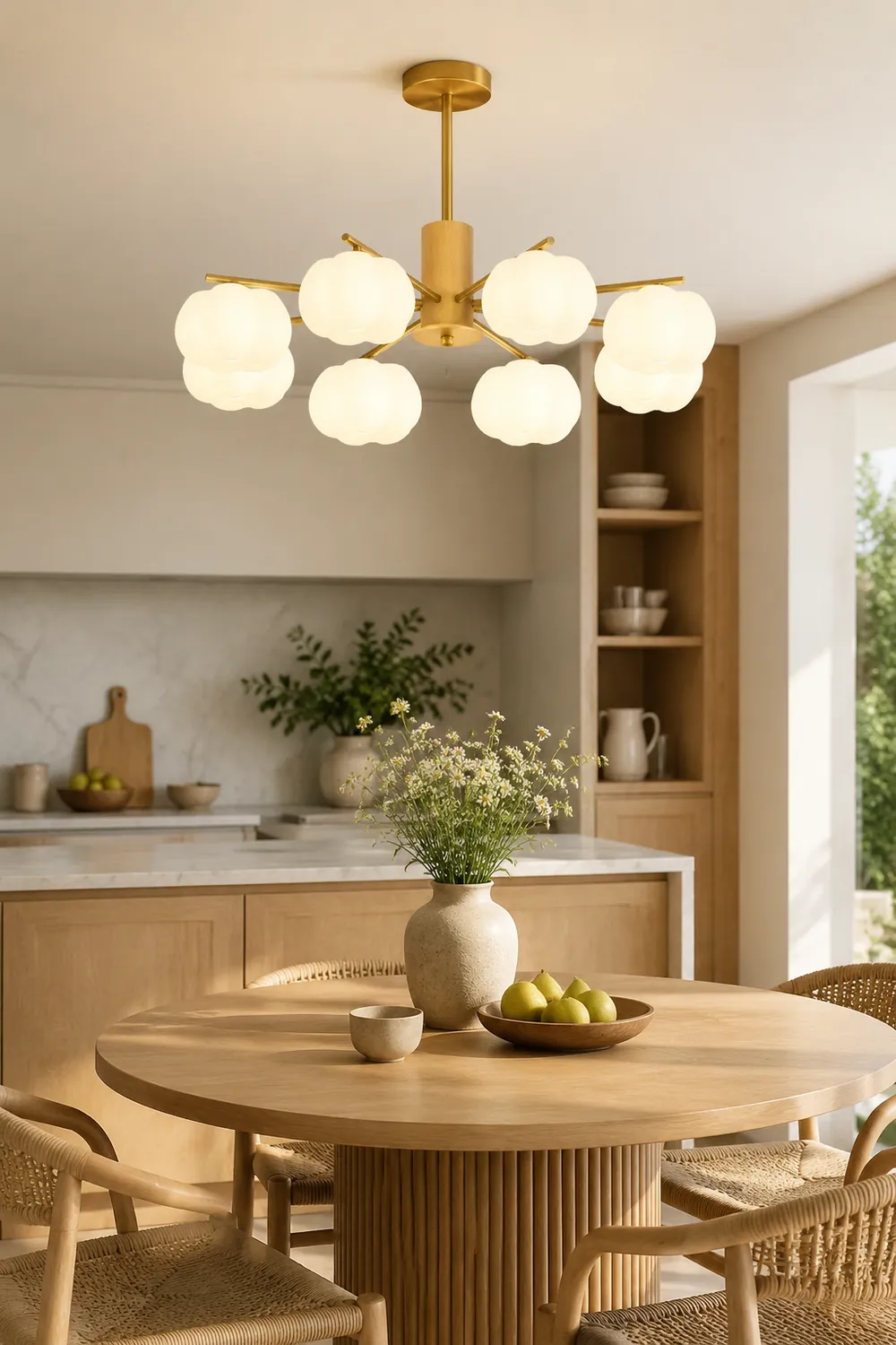 Cream Style Wooden Cotton Balls Chandelier For Living Room - Lumpaz