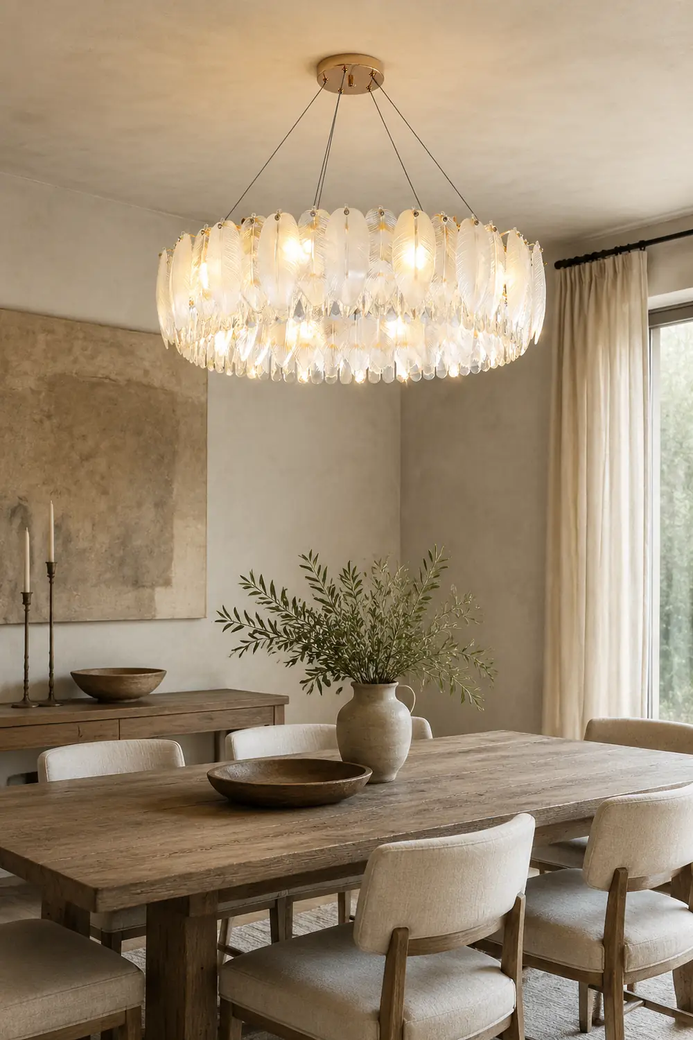 Feather Shape Crystal Glass Round Chandelier - Lumpaz