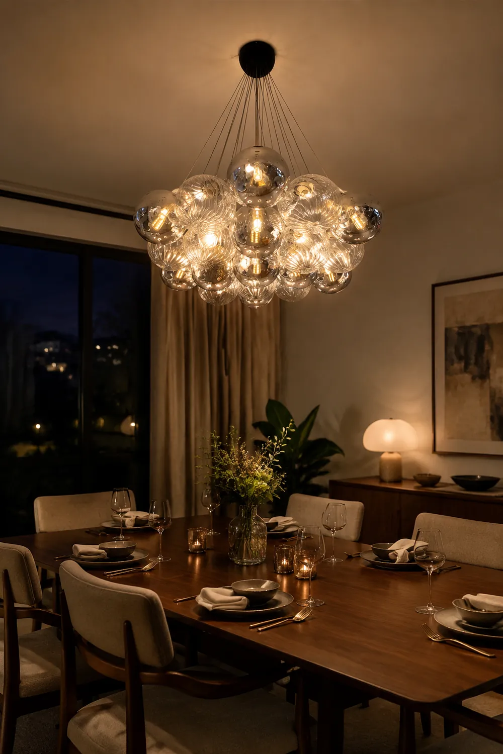 Grey Bubble Glass Ball LED Chandelier - Lumpaz