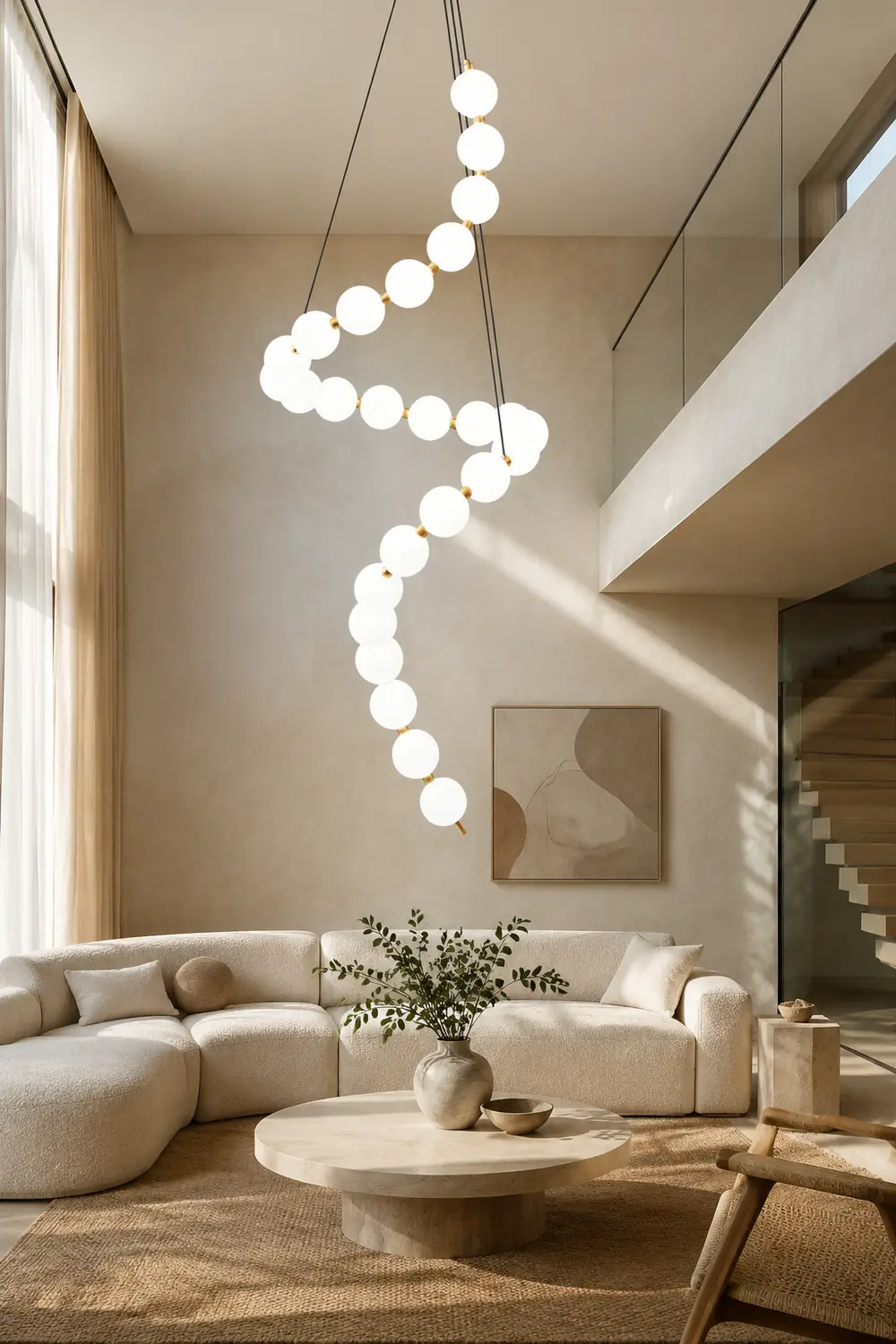 White LED Pearl Necklace Chandelier For Stair - Lumpaz