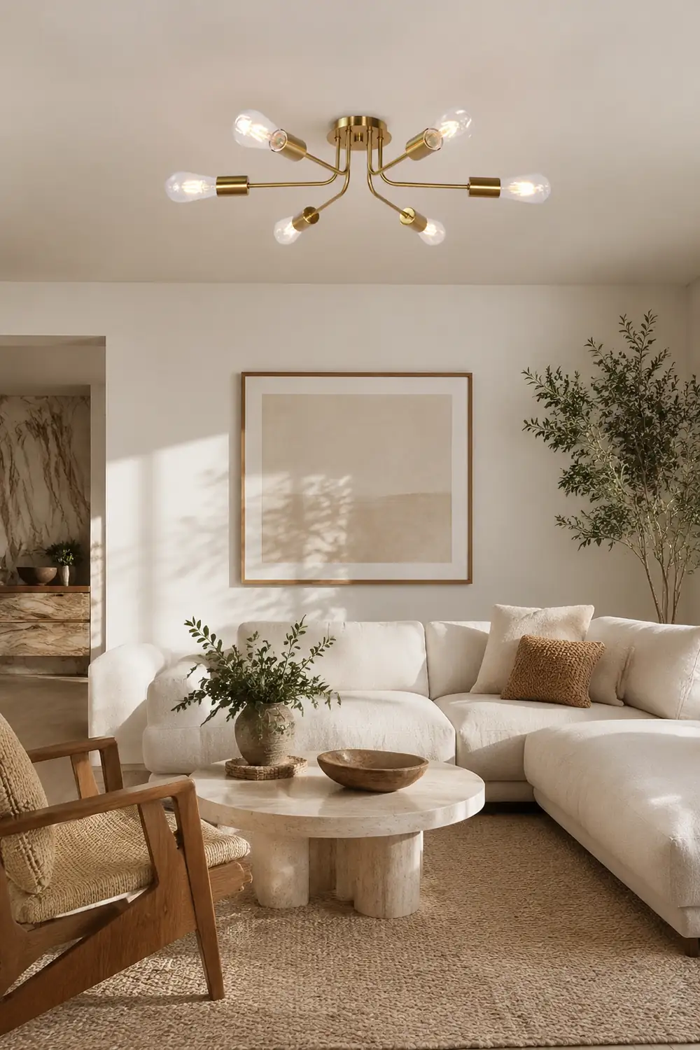 Modern 6-Light Gold Glass Semi Flush Chandelier - Lumpaz