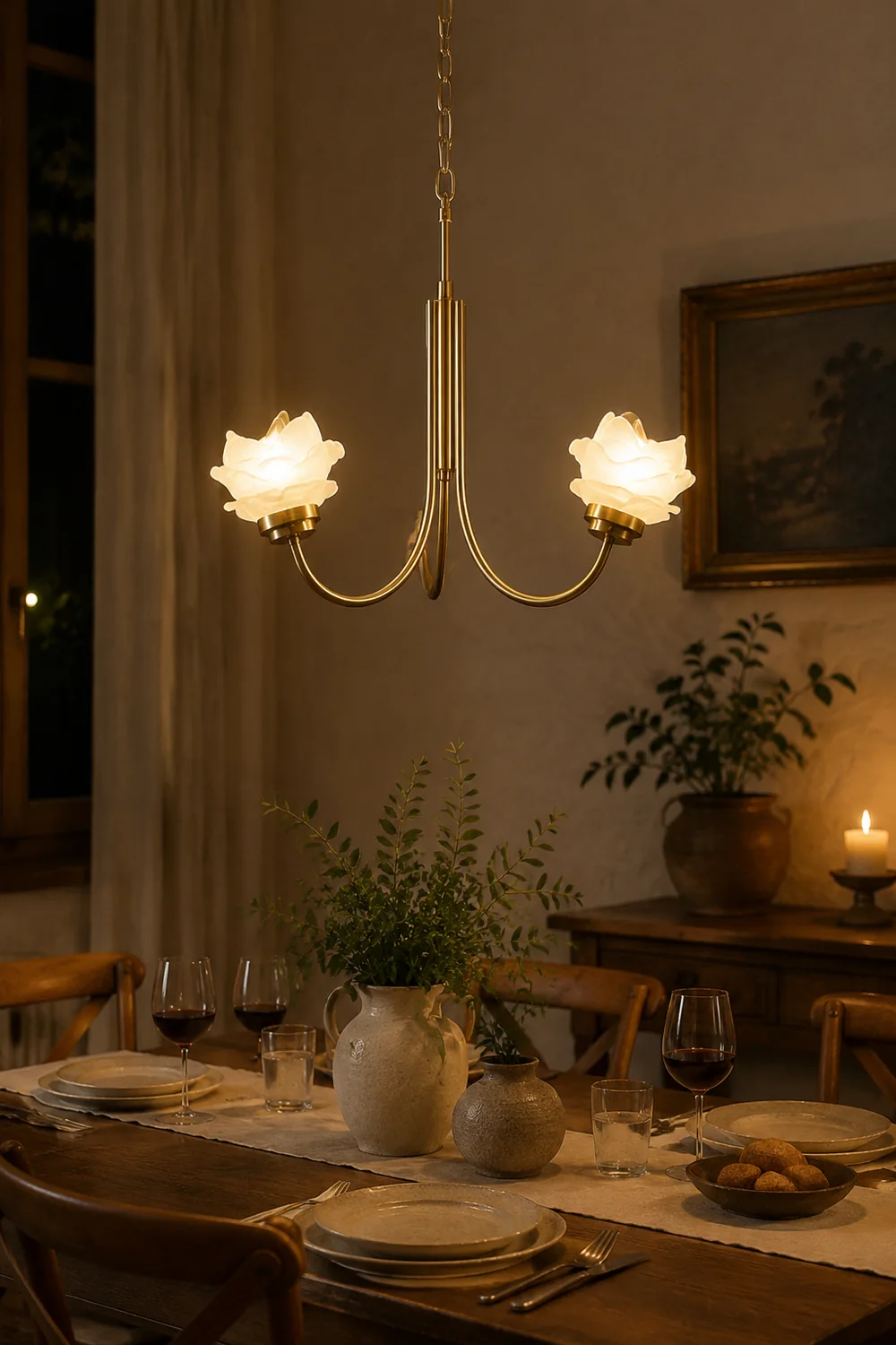 3 Heads French Simple Chandelier Vintage Rose Flower Glass Chandeliers - Lumpaz