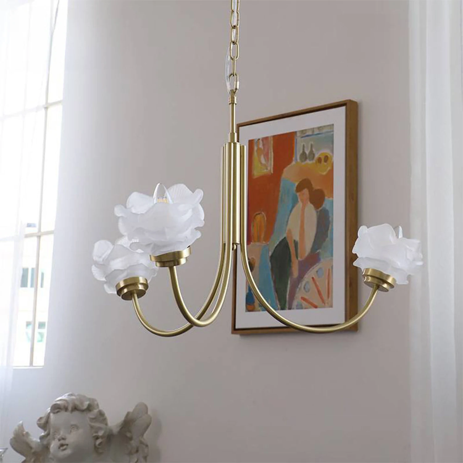 3 Heads French Simple Chandelier Vintage Rose Flower Glass Chandeliers - Lumpaz