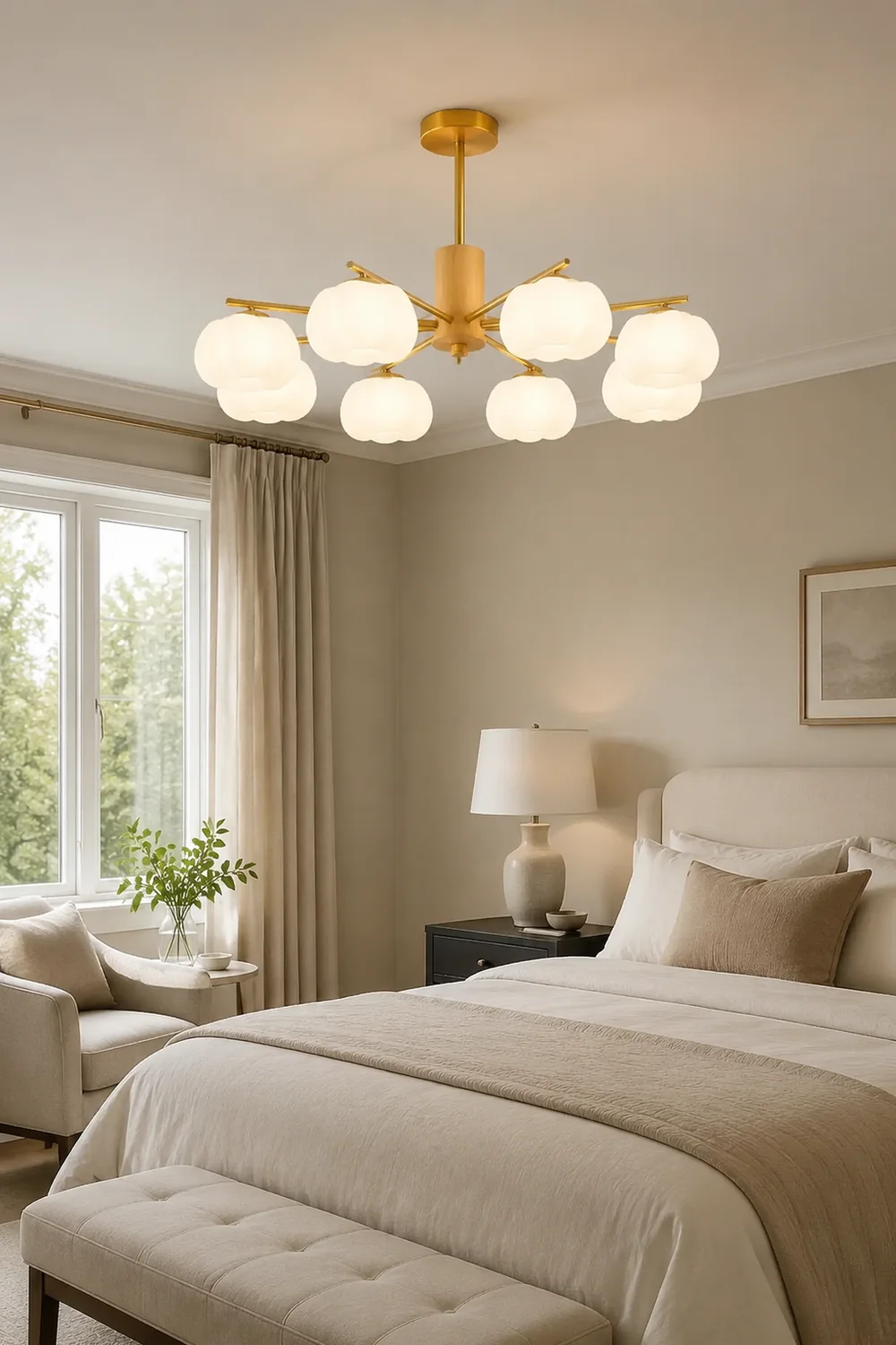 Cream Style Wooden Cotton Balls Chandelier For Living Room - Lumpaz