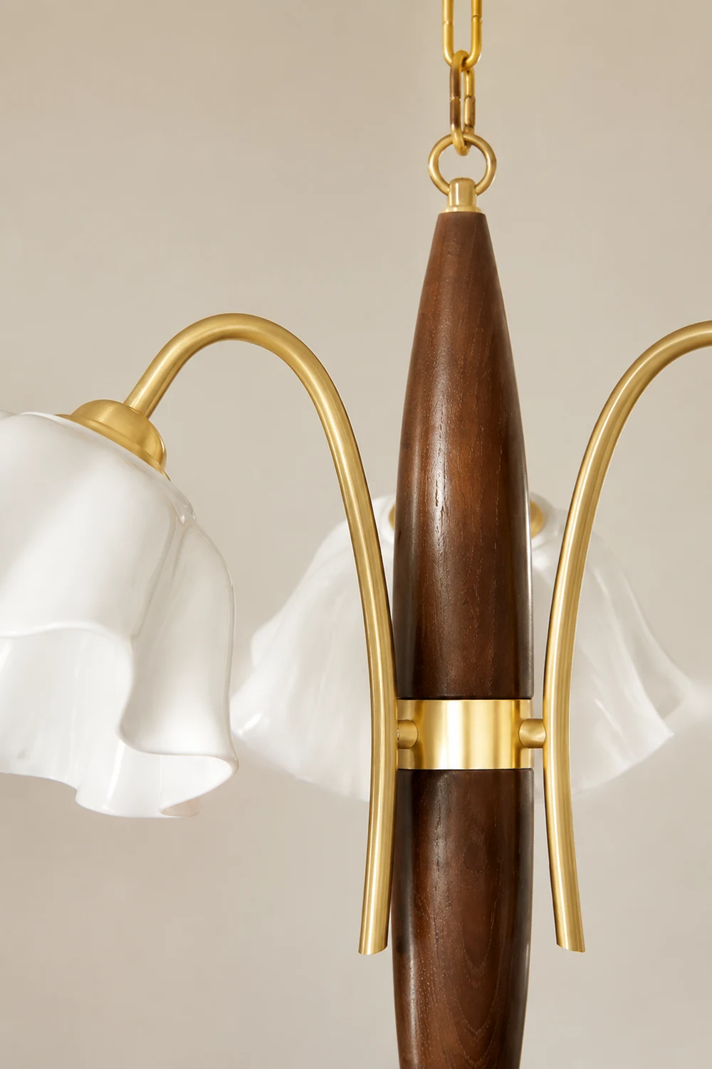 Vintage Ceramic Flower Shape Hanging Light Walnut Brass Chandelier - Lumpaz