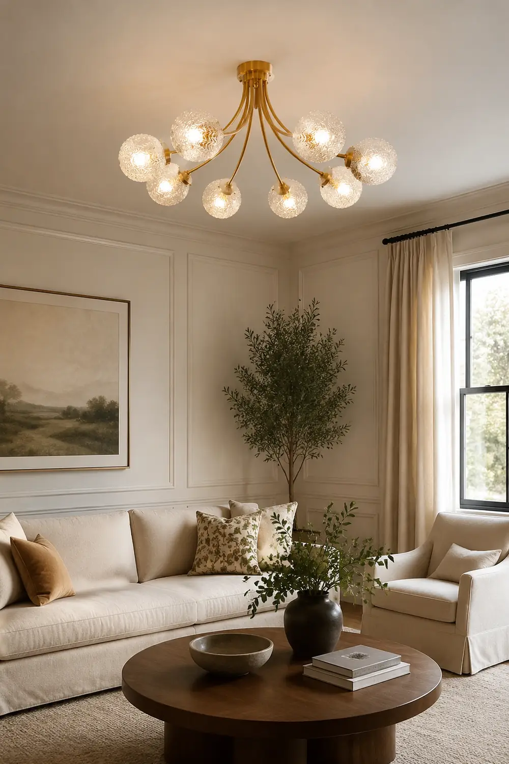 Mid Century Circle Metal Chandelier For Living Room - Lumpaz