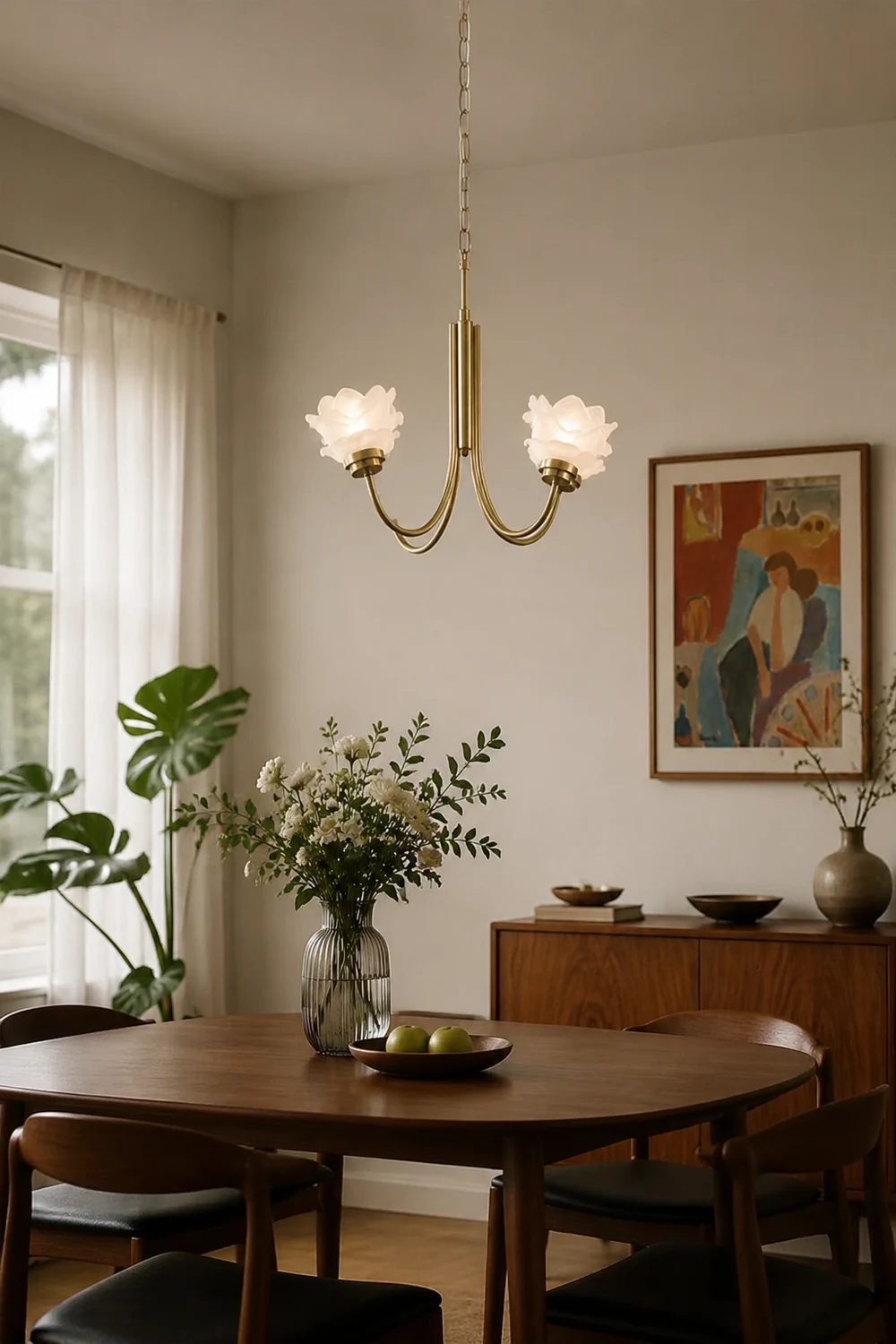 3 Heads French Simple Chandelier Vintage Rose Flower Glass Chandeliers - Lumpaz