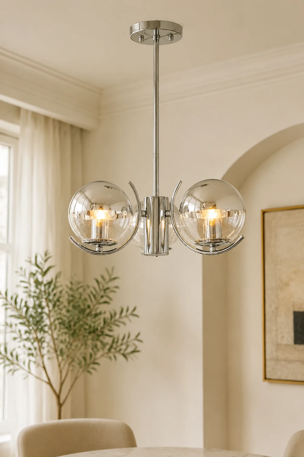 Modern Silver Glass Space Ball Chandelier - Lumpaz