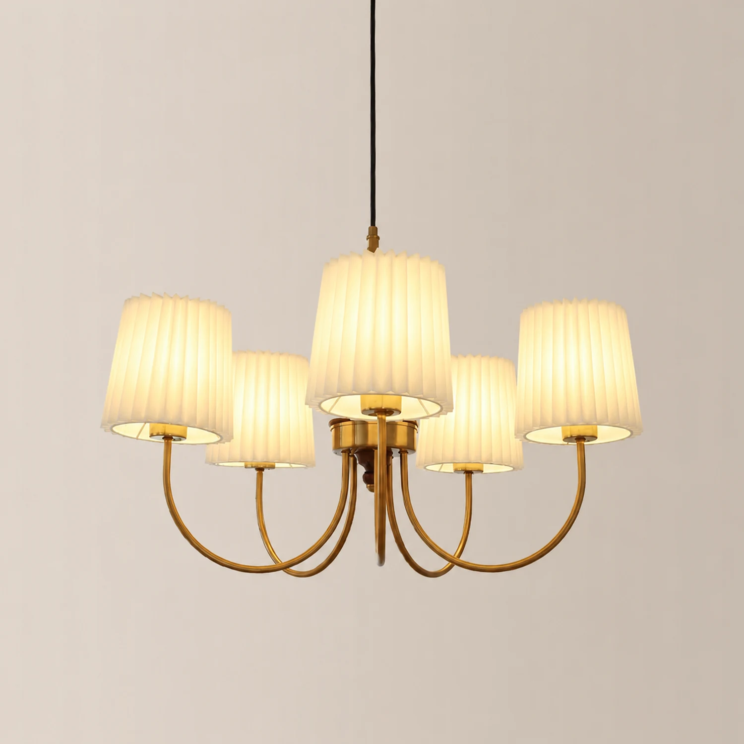 Vintage Pleated Pendant Lampshade Brass Dining Room Chandelier - Lumpaz