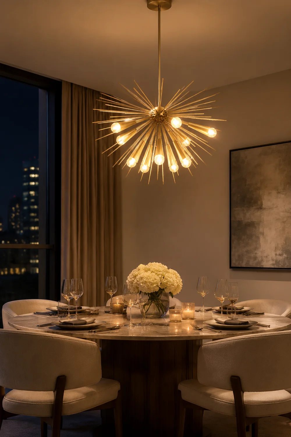 Mid-Century Modernist Brass Chandelier For Living Room - Lumpaz
