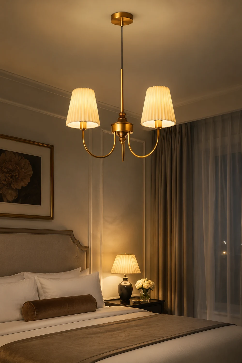 Vintage Pleated Pendant Lampshade Brass Dining Room Chandelier - Lumpaz