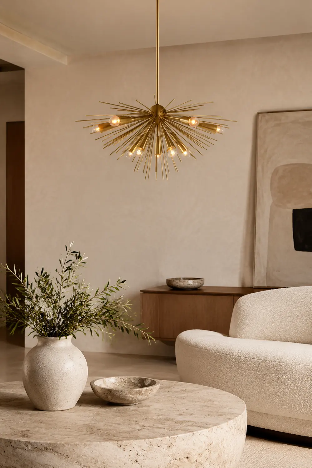 Mid-Century Modernist Brass Chandelier For Living Room - Lumpaz