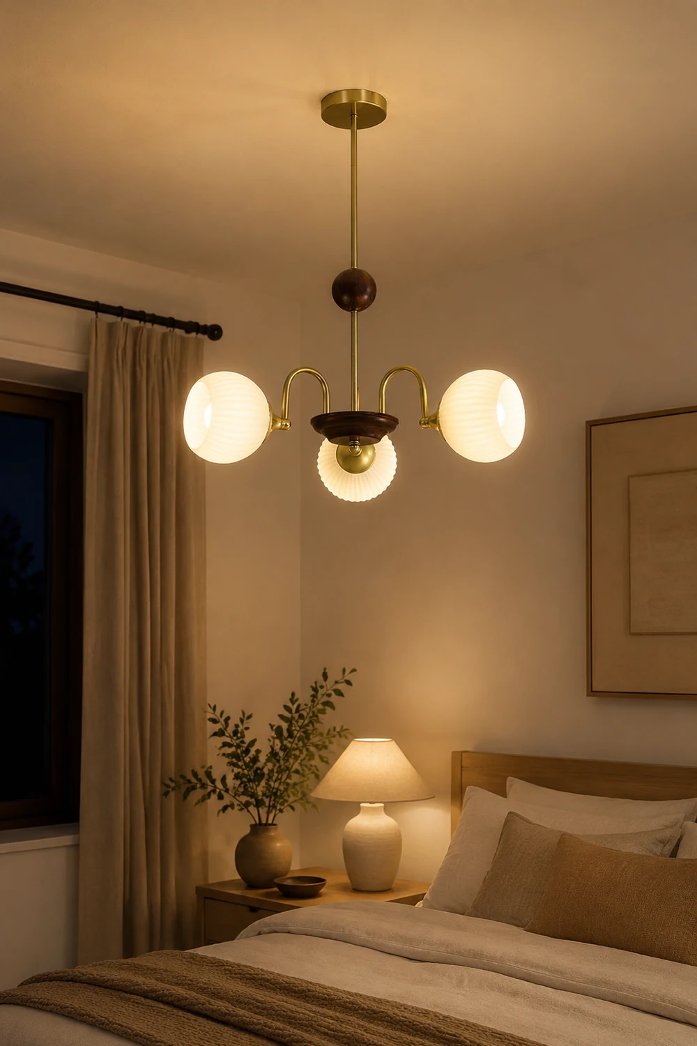Contemporary Cream Ribbed Glass Chandelier - Lumpaz