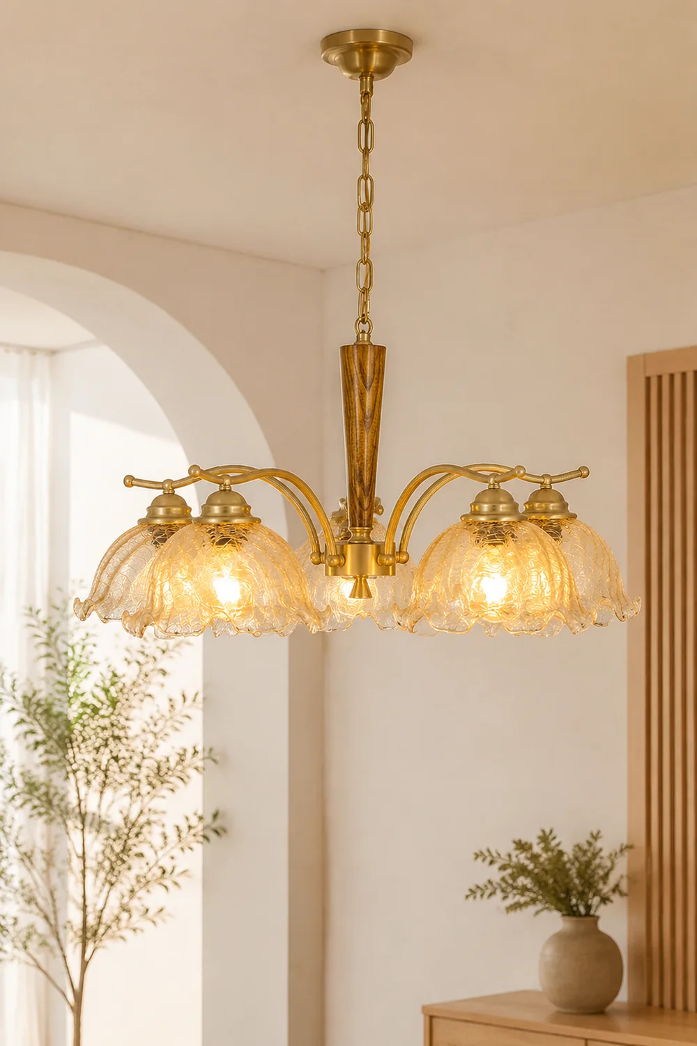 Mid Century Petals All Copper Log Glass Chandelier - Lumpaz