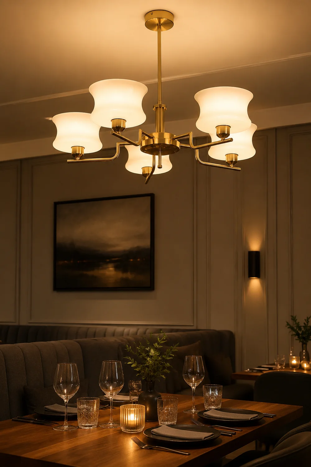 Nordic Belue Brass Glass Chandelier For Dining Room - Lumpaz