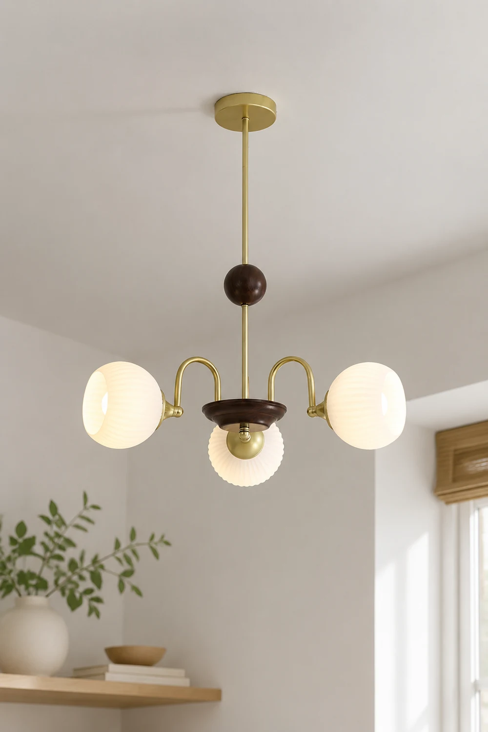 Contemporary Cream Ribbed Glass Chandelier - Lumpaz