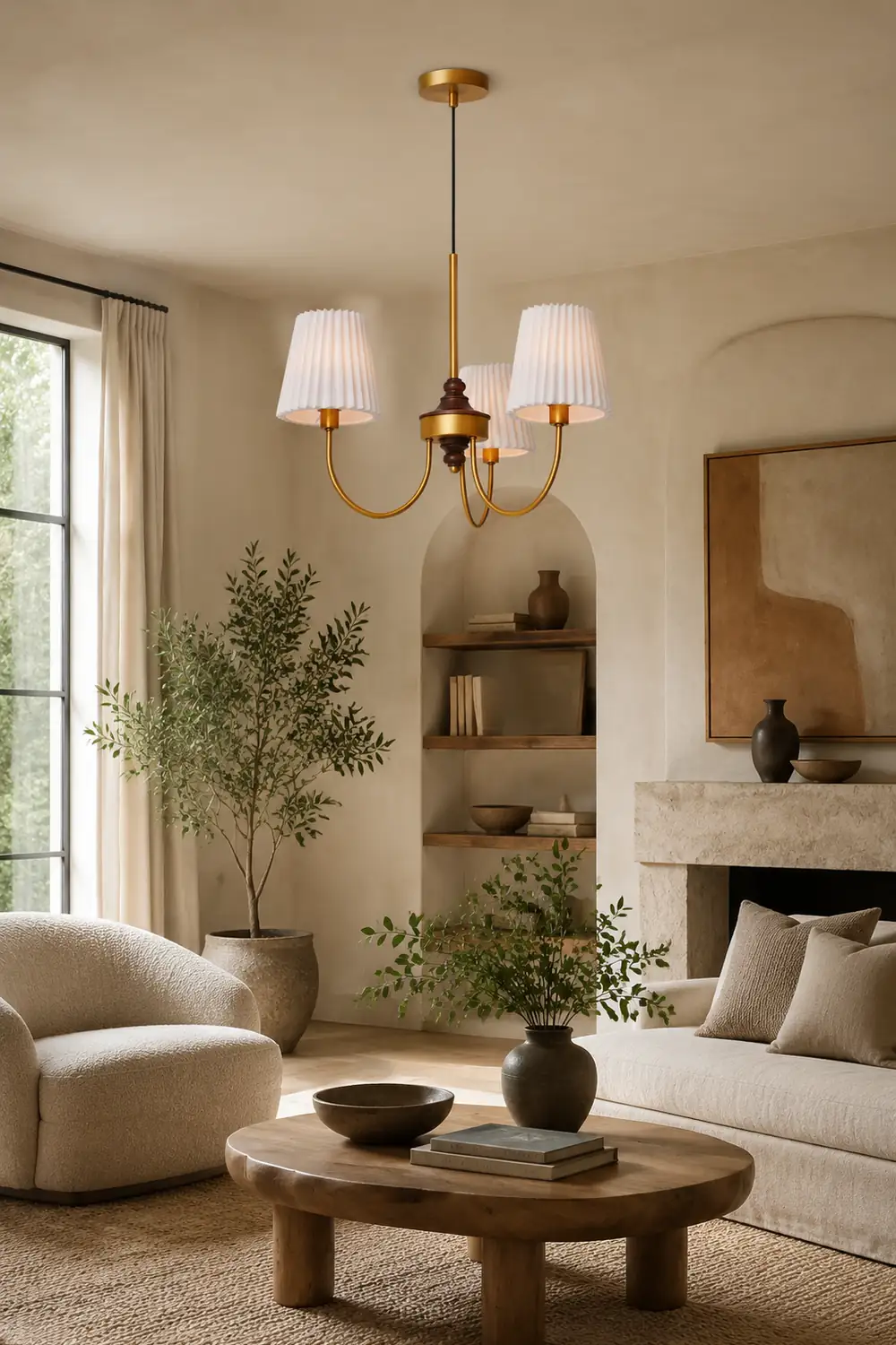 Vintage Pleated Pendant Lampshade Brass Dining Room Chandelier - Lumpaz