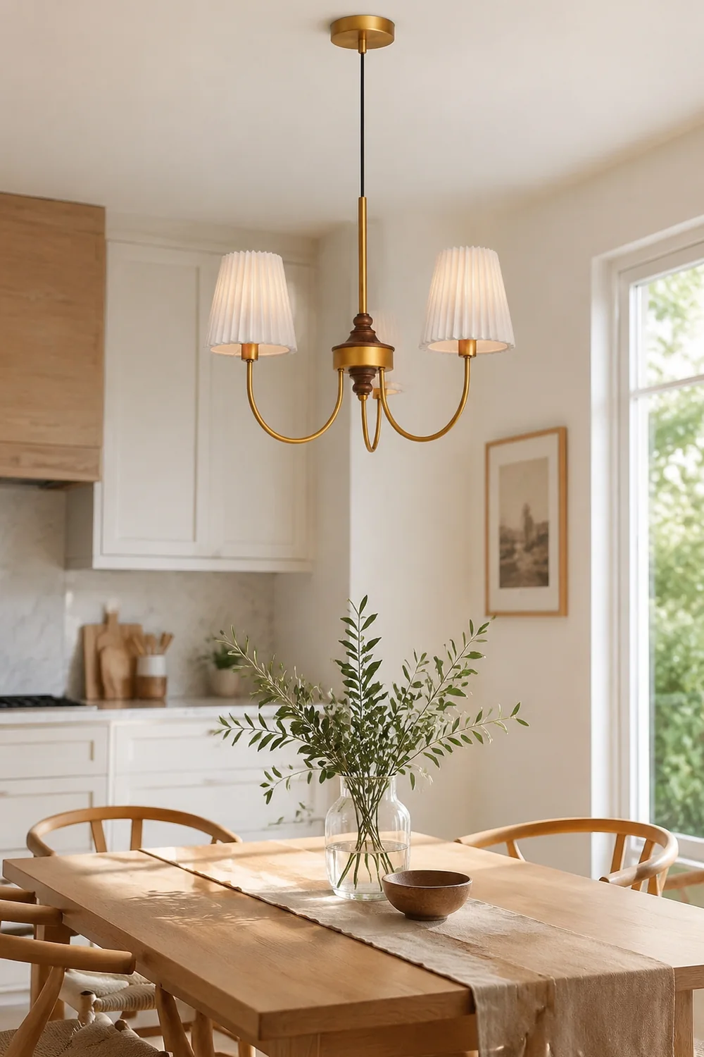Vintage Pleated Pendant Lampshade Brass Dining Room Chandelier - Lumpaz