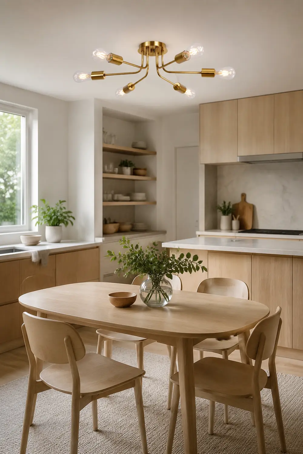 Modern 6-Light Gold Glass Semi Flush Chandelier - Lumpaz