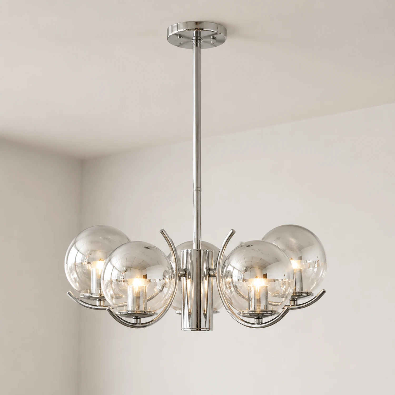 Modern Silver Glass Space Ball Chandelier - Lumpaz