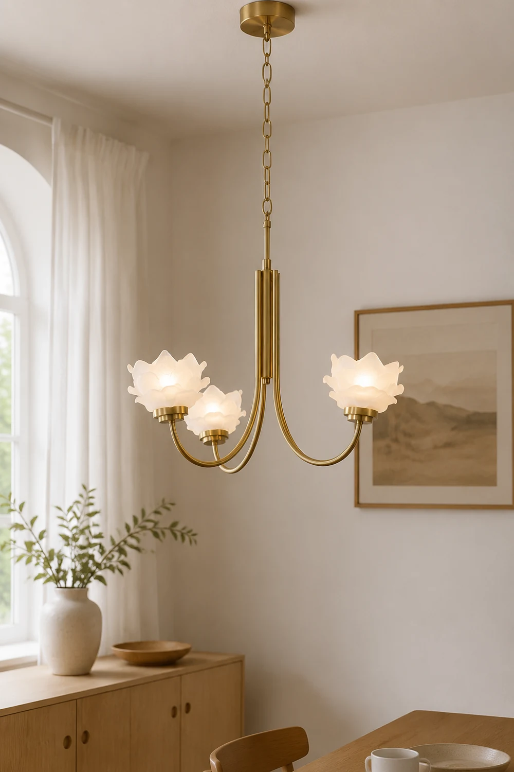 3 Heads French Simple Chandelier Vintage Rose Flower Glass Chandeliers - Lumpaz