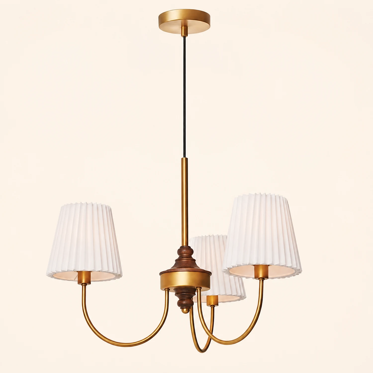 Vintage Pleated Pendant Lampshade Brass Dining Room Chandelier - Lumpaz