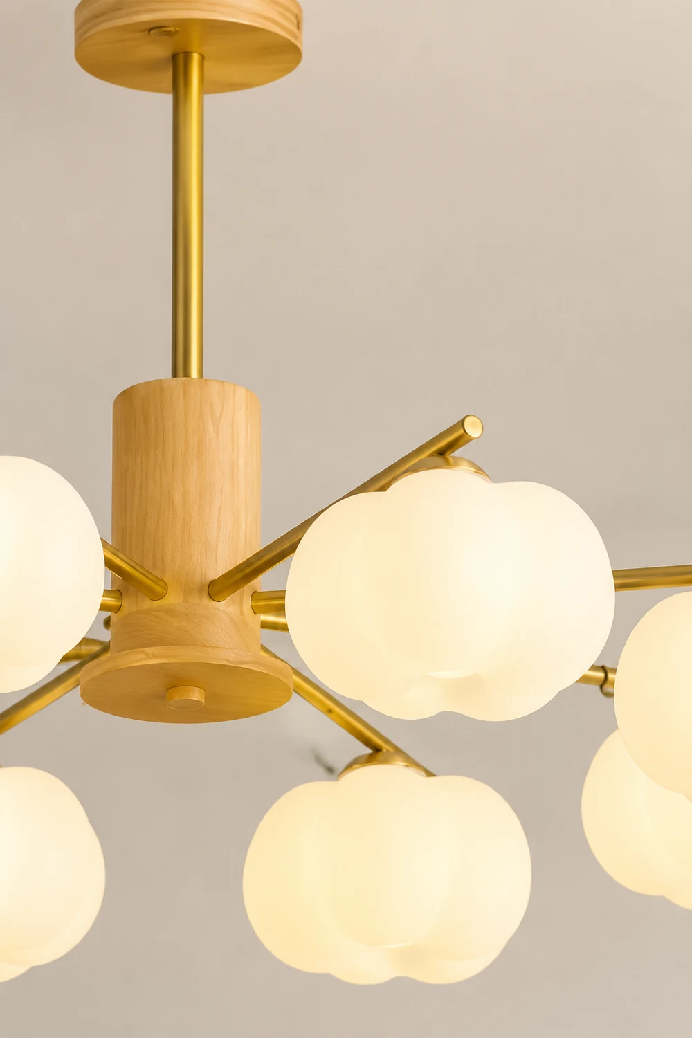 Cream Style Wooden Cotton Balls Chandelier For Living Room - Lumpaz