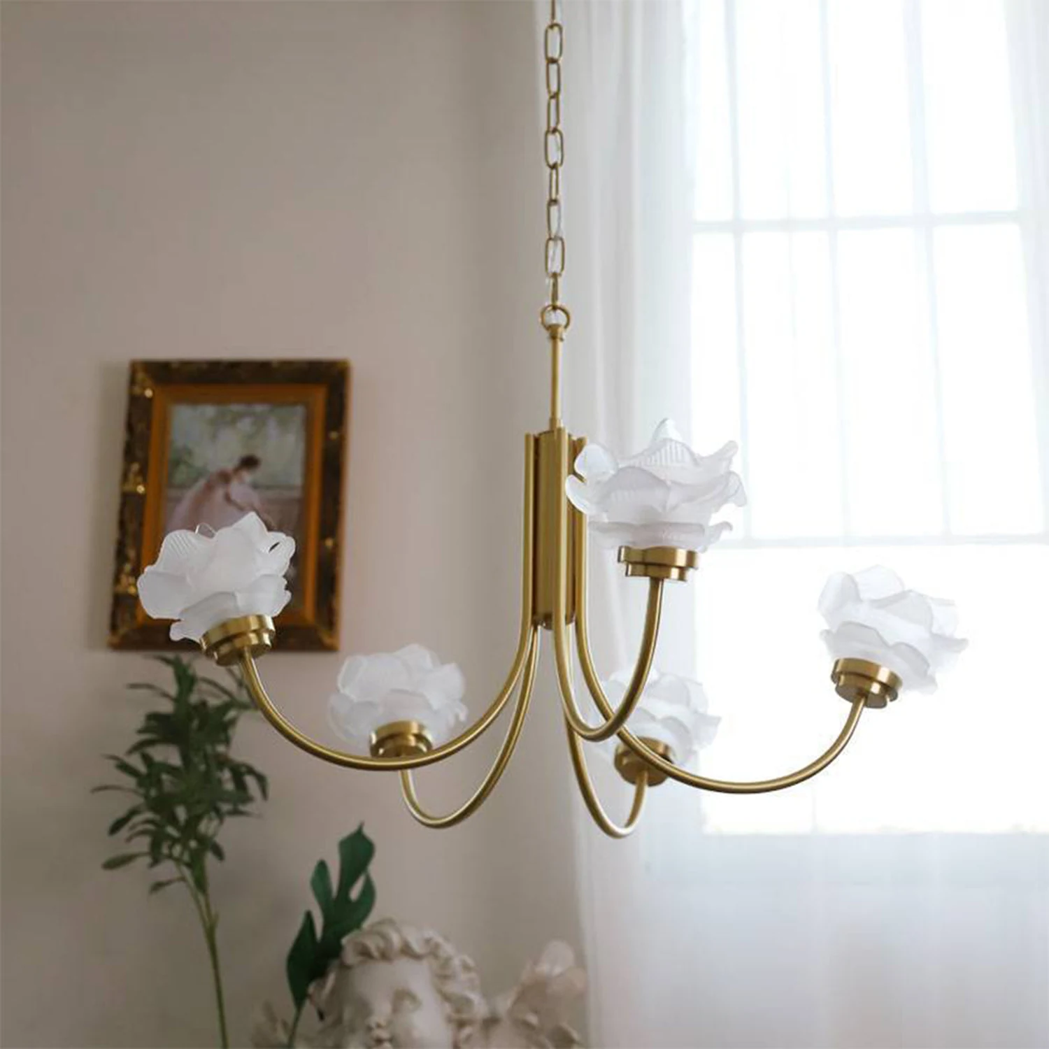 3 Heads French Simple Chandelier Vintage Rose Flower Glass Chandeliers - Lumpaz