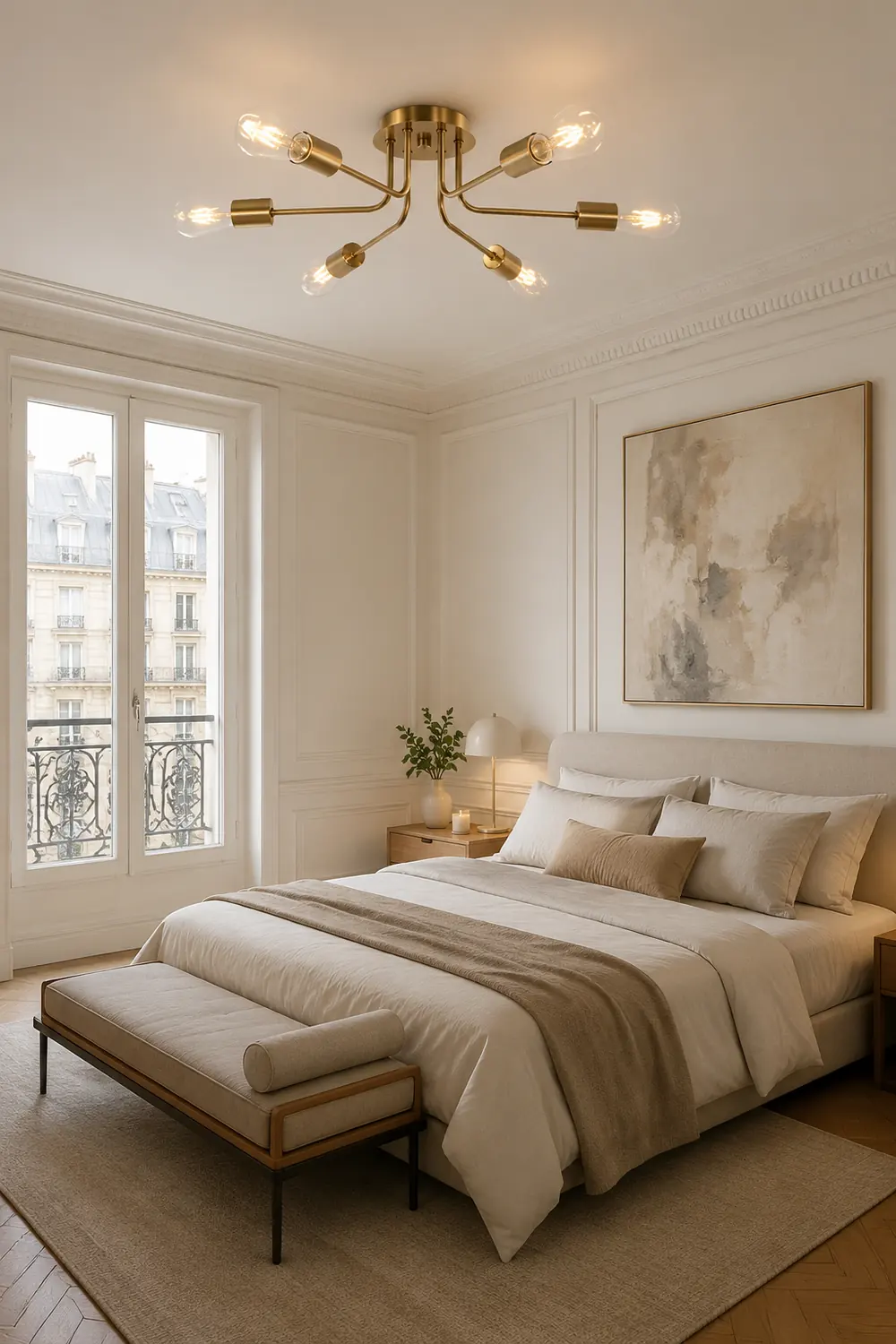 Modern 6-Light Gold Glass Semi Flush Chandelier - Lumpaz