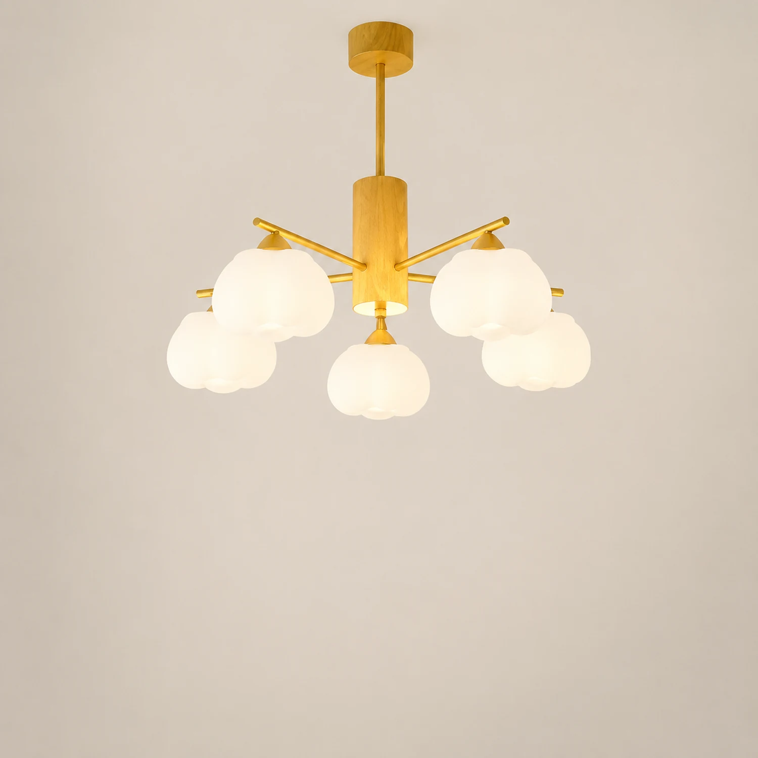 Cream Style Wooden Cotton Balls Chandelier For Living Room - Lumpaz