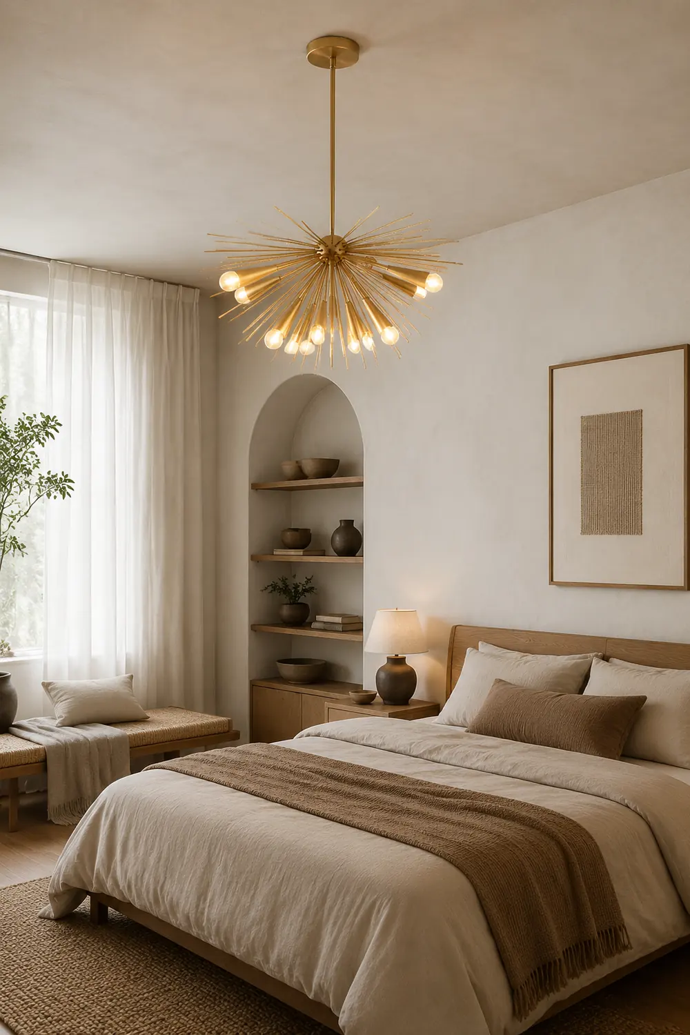 Mid-Century Modernist Brass Chandelier For Living Room - Lumpaz