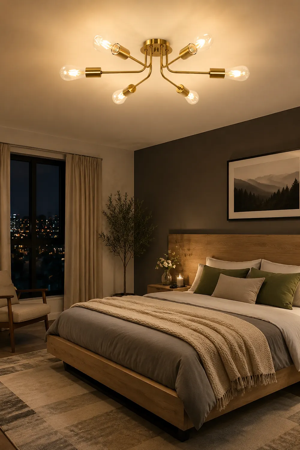 Modern 6-Light Gold Glass Semi Flush Chandelier - Lumpaz