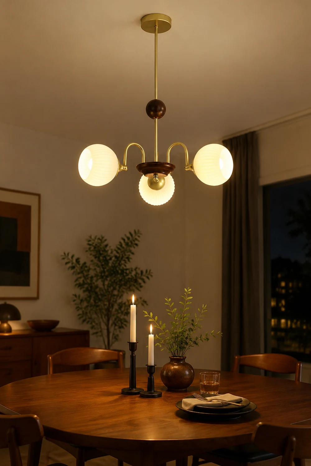 Contemporary Cream Ribbed Glass Chandelier - Lumpaz
