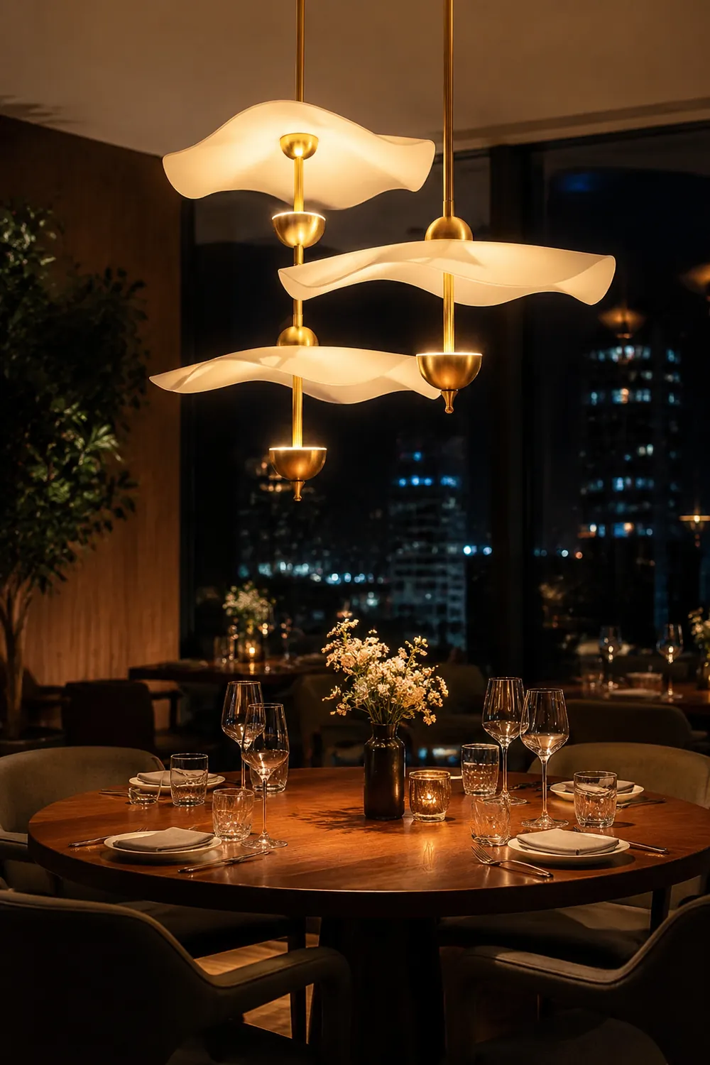 Art Deco Gold Metal Lotus Led Light Fixtures Chandeliers - Lumpaz