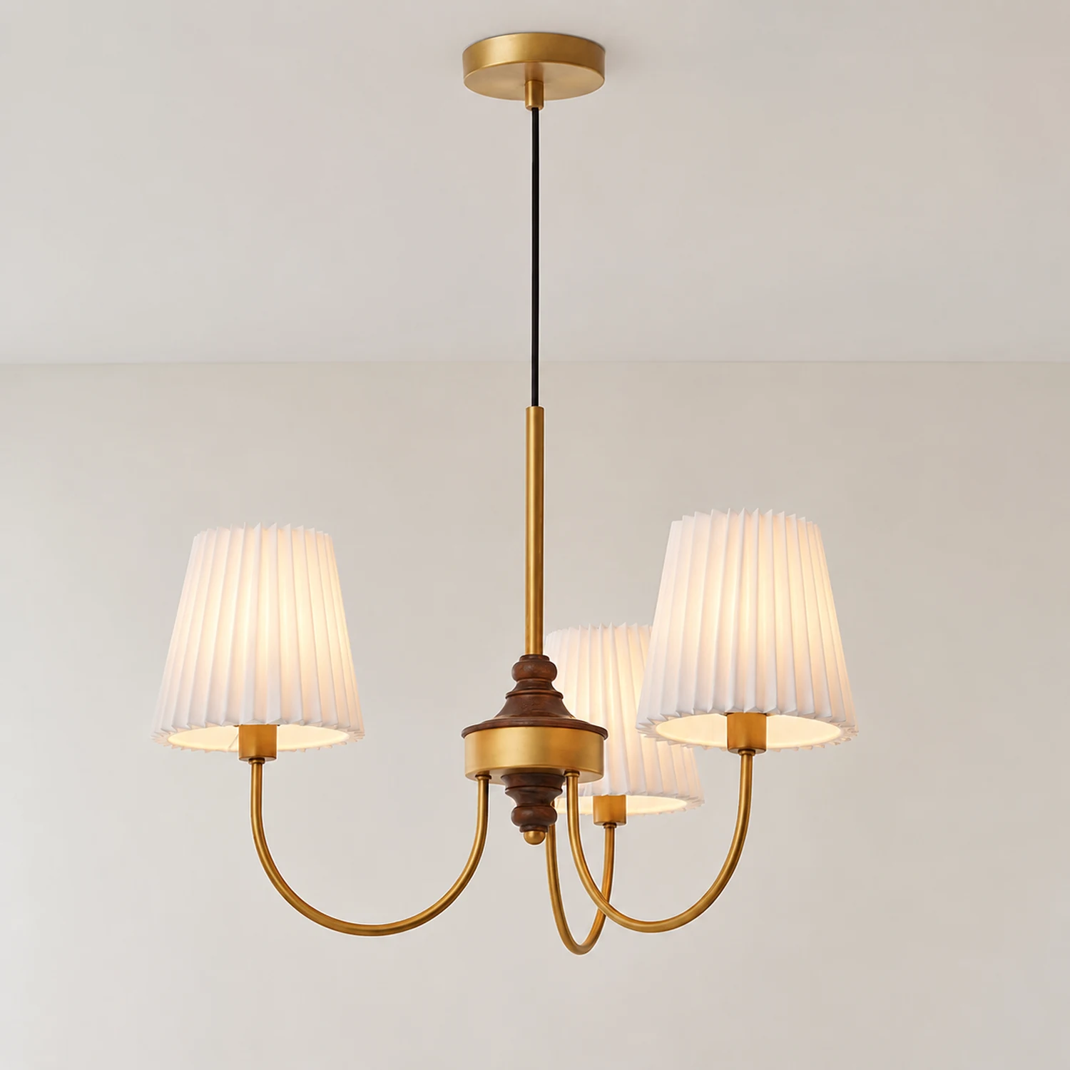 Vintage Pleated Pendant Lampshade Brass Dining Room Chandelier - Lumpaz