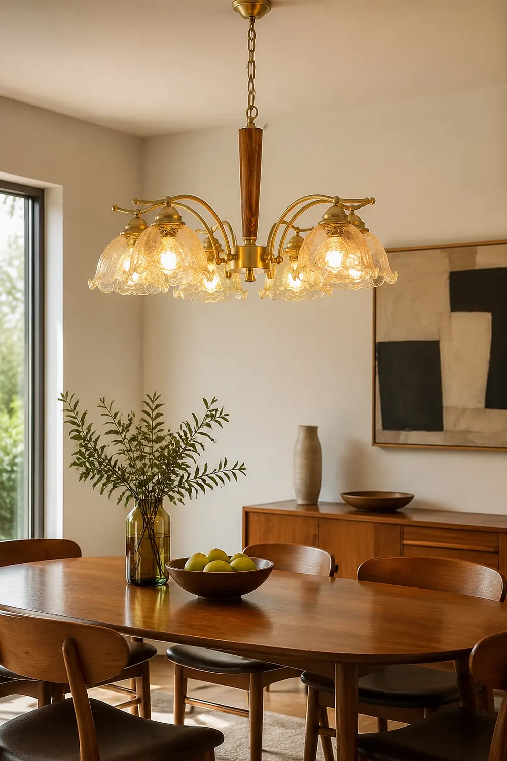Mid Century Petals All Copper Log Glass Chandelier - Lumpaz