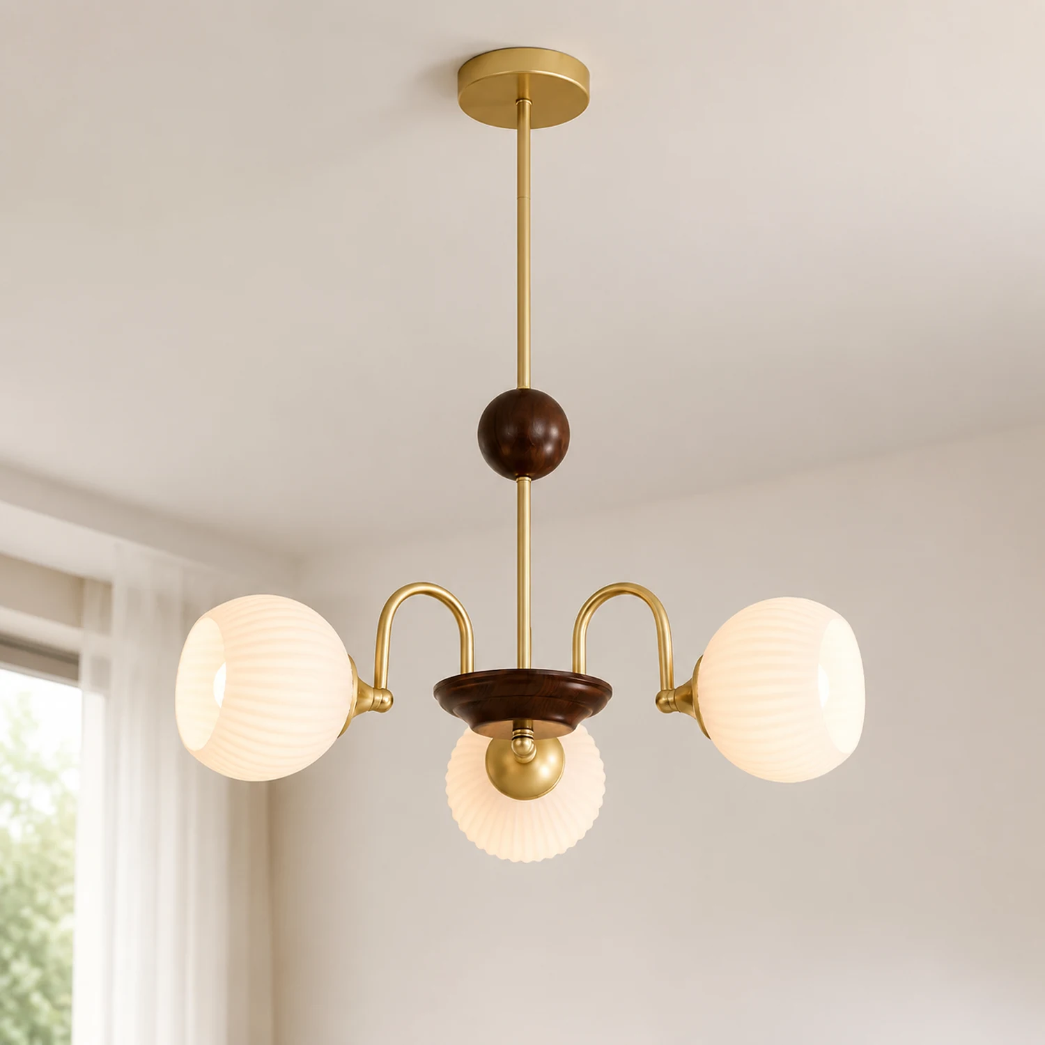 Contemporary Cream Ribbed Glass Chandelier - Lumpaz